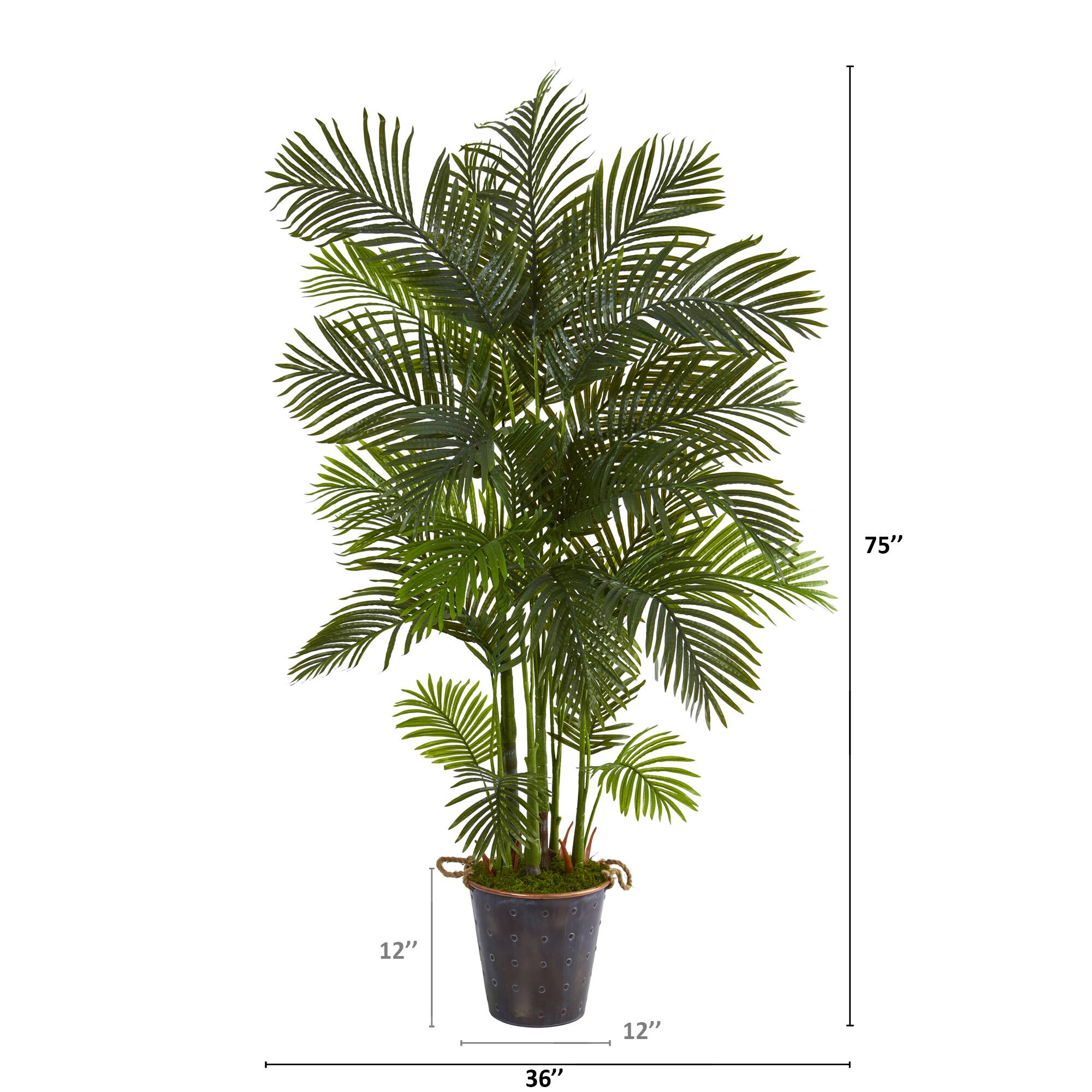 6.2ft. Areca Palm Artificial Tree in Decorative Metal Pail with Rope